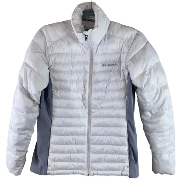Columbia Jacket Powder Pillow Lightweight White and Gray Insulated Hybrid Coat - Picture 1 of 9